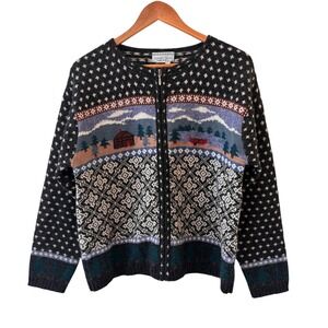Nomadic Traders Womens Birdseye Farmhouse Cardigan Size L Fair Isle Folk Cabin